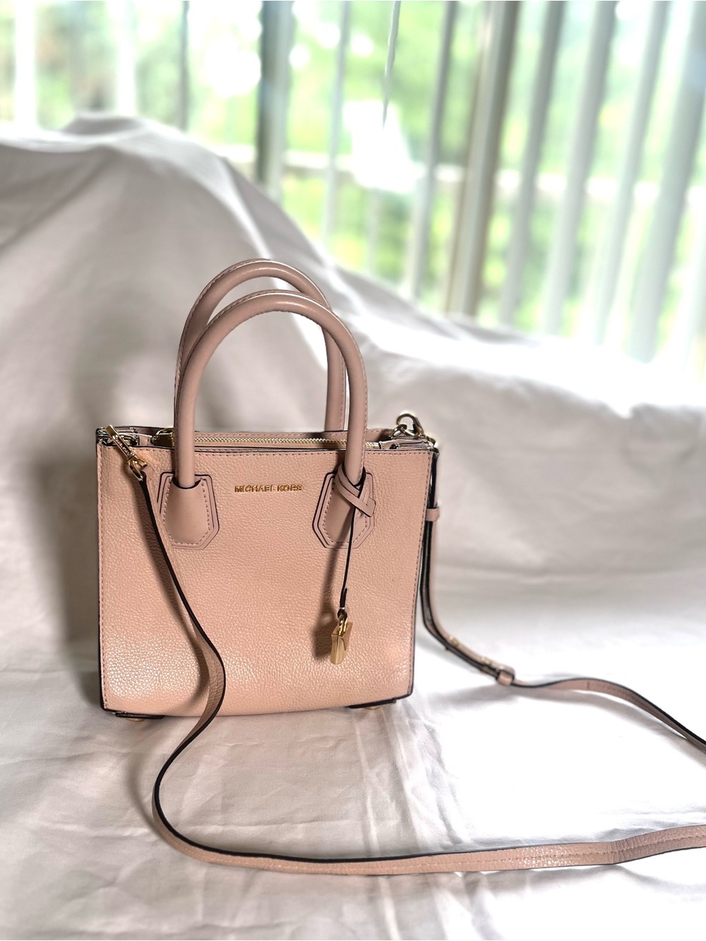 Michael Kors Blush Pebbled Leather Mini Satchel with Gold Hardware